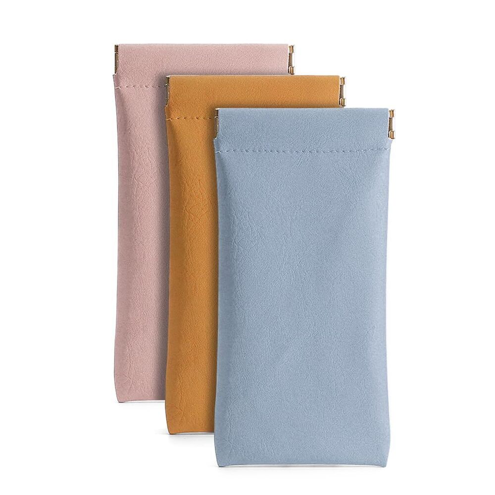 5555 3 Pack Leather Eyeglasses Cases PU Soft Sunglasses Pouch Squeeze Top
